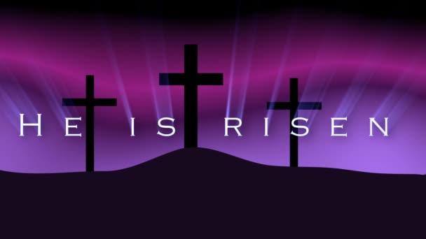 Drei Christliche Kreuze Gegen Violetten Bewölkten Himmel Animation — Stockvideo