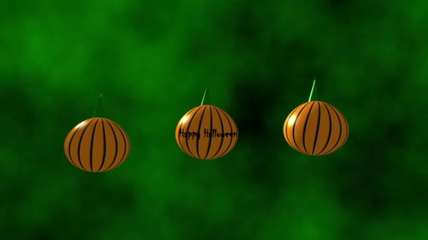 Хеллоуїн Гарбузи Зеленому Чорному Хмарному Фоні Анімація — стокове відео