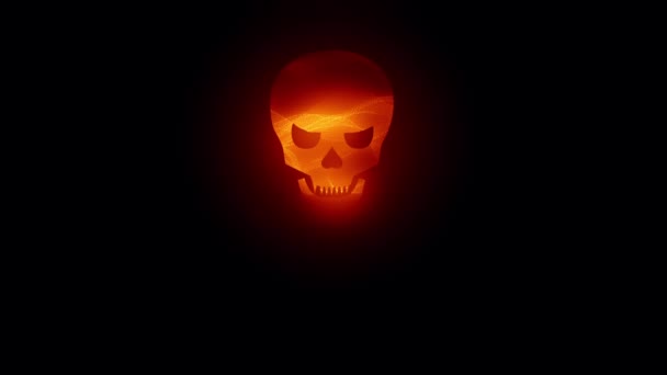 悪の頭蓋骨の顔とクロスボーン 暗い背景4Kコンセプトアニメーションで火の輝き — ストック動画
