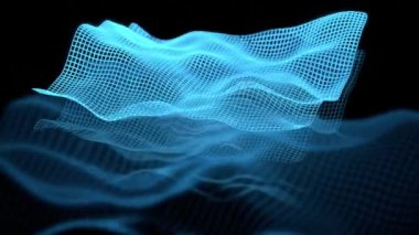 Mavi ağ bağlantılı ızgara üç boyutlu uzay konsepti 4k animasyon
