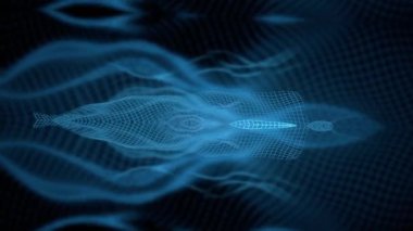 Mavi ağ bağlantılı ızgara üç boyutlu uzay konsepti 4k animasyon