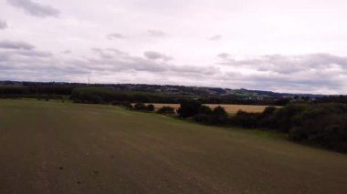 Yaz mevsiminde Yorkshire 'daki tarım arazisi 4k insansız hava aracı seçici odaklı.