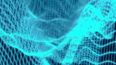 Mavi ağ bağlantılı ızgara üç boyutlu uzay konsepti 4k animasyon