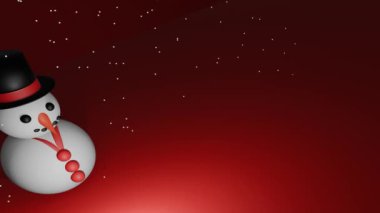 Kar yağışı arka planı kırmızı olan Noel Kardan Adam 3D 4K animasyon 