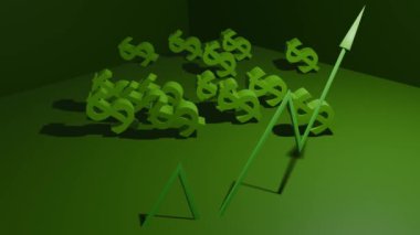 Yeşil dolarların düşüşü yeşil arka planda 3d 4k animasyon