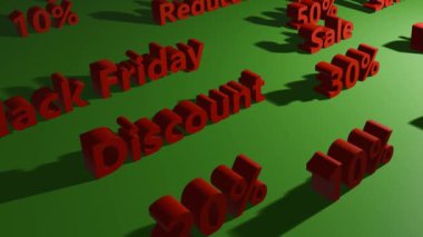 Satışlar ve indirimler afiş yazı tipi yeşil arkaplan 3d 4k canlandırma 