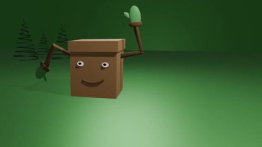 Yeşil arka planda sallanan karton kutu 4k canlandırması 