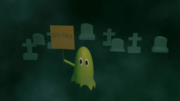 Sisli mezarlıkta süzülen hayalet, üç boyutlu resimleme yapıyor.