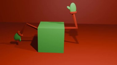 Kırmızı arkaplanda sallanan yeşil karton kutu 4k animasyonu 