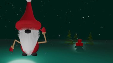 Ağaçlı Noel cücesi ve sunar mavi arkaplan 4k animasyon 