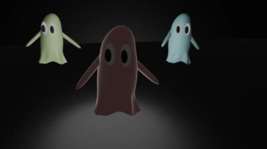 Renkli dans eden hayalet grubu. Üç boyutlu 4k animasyon.