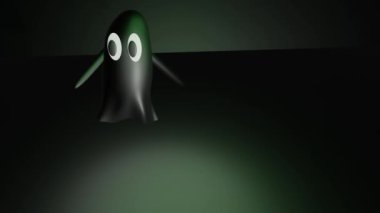 Hayalet sahne boyunca yürüyor. 4k animasyon.