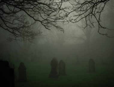 Eerie Graveard kalın sis ve sis geniş açı seçici odak