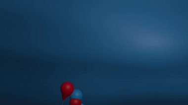 Mavi zemin üzerinde renkli kırmızı ve mavi balonlar 4k animasyon 3d 