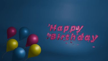 Mavi arka planda renkli balonlar. Mutlu yıllar. 4k animasyonu. 