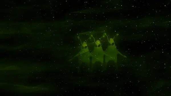 Uzak galaksideki Yeşil Uzaylılar 4k 3d illüstrasyon