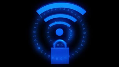Wifi sinyali siyah arkaplan animasyonu 4k seçici odak üzerine mavi yayın verisi