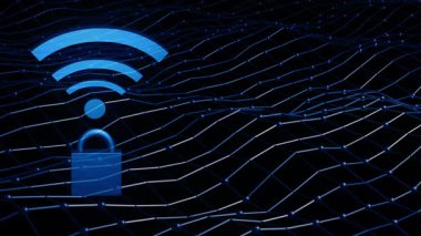 Wifi sinyali siyah arkaplan animasyonu 4k seçici odak üzerine mavi yayın verisi