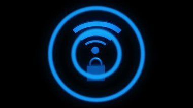 Wifi sinyali siyah arkaplan animasyonu 4k seçici odak üzerine mavi yayın verisi
