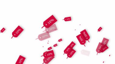 Beyaz arkaplan animasyonunda yüzen indirimli kırmızı etiketler