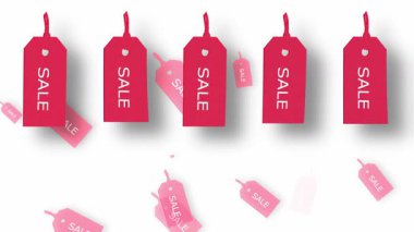 Beyaz arkaplanda sallanan indirimli kırmızı etiket 4k animasyonu