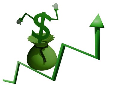 Yeşil dolar sembollü para çantası ve el sallama illüstrasyonu 