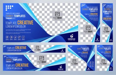 Mavi sosyal medya seti, web afişleri şablonları, Kapak Standart yer boyutları. Vektör illüstrasyonu