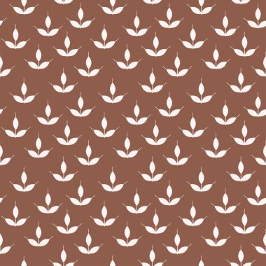 Kusursuz asgari çiçek deseni ve sıcak kahverengi arka planda soyut taç yaprağı şekilleri. Tekstil ve dekor için zarif tekrarlayan tasarım. Vektör deseni