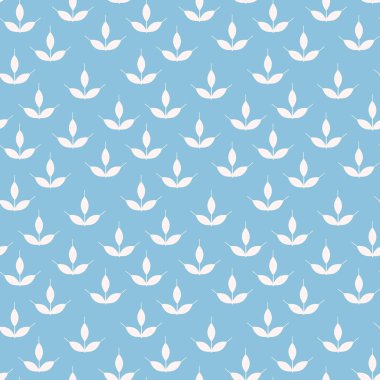 Kusursuz, soyut çiçek deseni ve sıcak mavi arka planda stilize taç yaprakları. Vektörsüz desen.