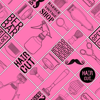 Kusursuz grafik berber aletleri dükkanı pembe colurful ton simgesi seti logosu.