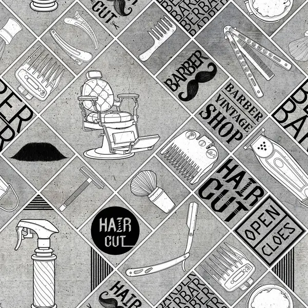 Kusursuz berber gri renk araçları dükkan vintage simge desen ve kara zemin için logo illüstrasyon işareti.