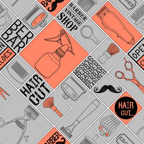 Kusursuz berber aletleri dükkânı Gri ve turuncu ikon desen ve kara zemin için logo illüstrasyon işareti.