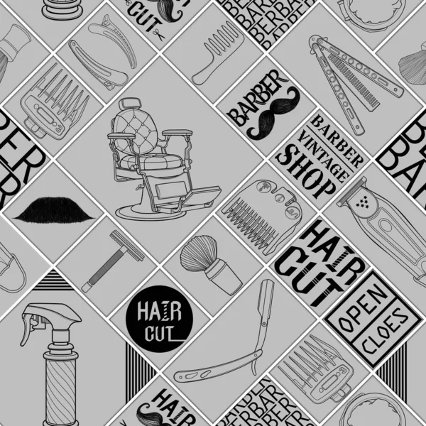 Kusursuz berber gri renk araçları dükkan vintage simge desen ve kara zemin için logo illüstrasyon işareti.