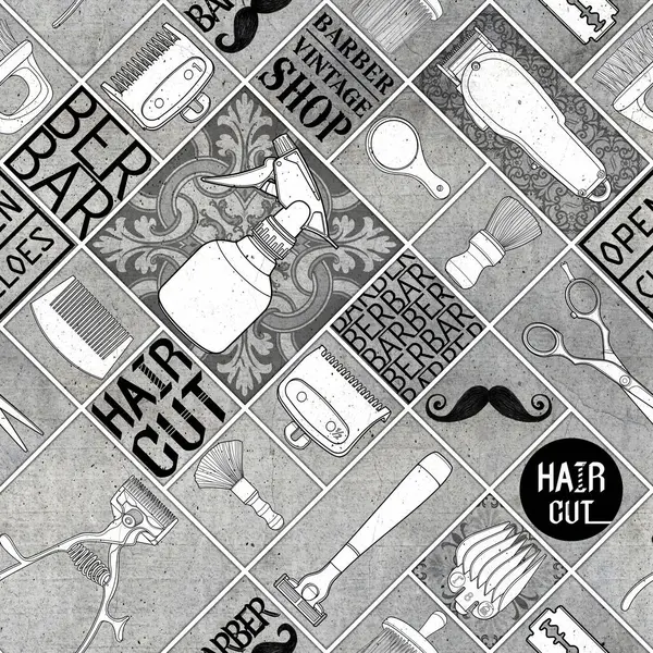 Kusursuz berber gri renk araçları dükkan vintage simge desen ve kara zemin için logo illüstrasyon işareti.