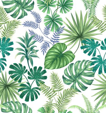 Yaprak çeşitliliği türleri. Dekoratif tasarım için kullanılan beyaz siyah yapraklı kusursuz desen.