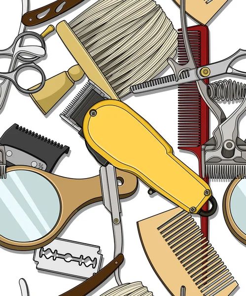 Seamless barber tools colorful pattern illustration,for fabric and wallpaper, for design and decoration.