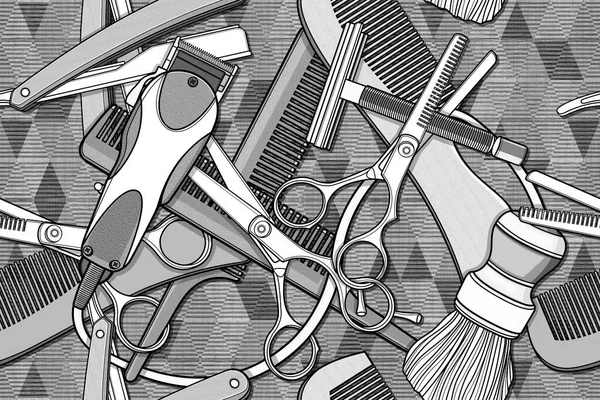 Seamless barber tools shop pattern illustration modren blackground.