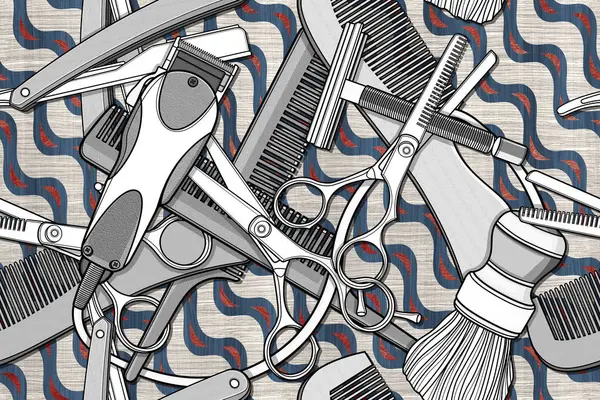 Seamless barber tools shop pattern illustration modren blackground.