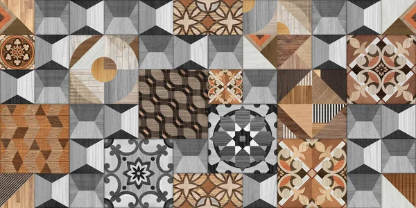 Soyut renksiz renkli geometrik antik ahşap doku tasarımı, dekorasyon için duvar kiremitleri.