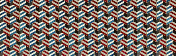 Abstract geometric pattern with lines seamless background red blue black and gold texture.