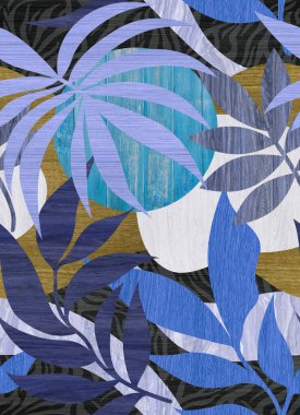 Kumaş ve duvar kâğıtları, tasarım ve dekorasyon için kusursuz yaprak deseni tropikal yapraklar ve çiçek desenli tasarım için. 