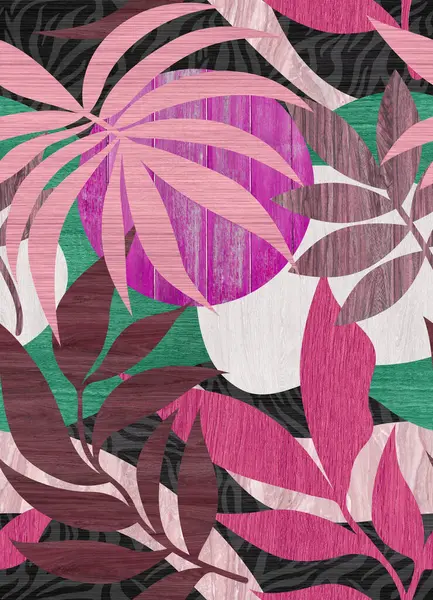 Kumaş ve duvar kâğıtları, tasarım ve dekorasyon için kusursuz yaprak deseni tropikal yapraklar ve çiçek desenli tasarım için. 