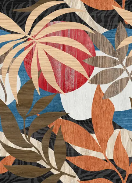 Kumaş ve duvar kâğıtları, tasarım ve dekorasyon için kusursuz yaprak deseni tropikal yapraklar ve çiçek desenli tasarım için. 