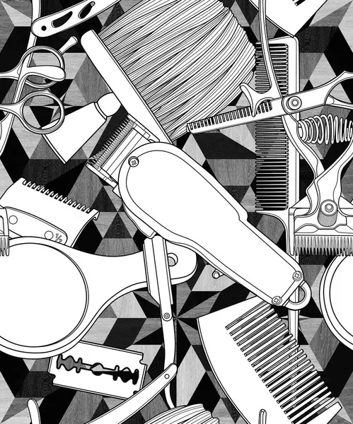 Kusursuz berber aletleri desen çizimi, kumaş ve duvar kağıdı için ahşap doku deseni, tasarım ve dekorasyon için.