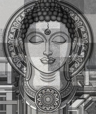 Buda 'nın soyut tasarımı. Oturan ya da meditasyon yapan Buda heykeli çizimi..