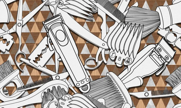 Kusursuz berber araçları desen tasarım illüstrasyon, kumaş ve duvar kağıdı deseni, tasarım ve dekorasyon için.