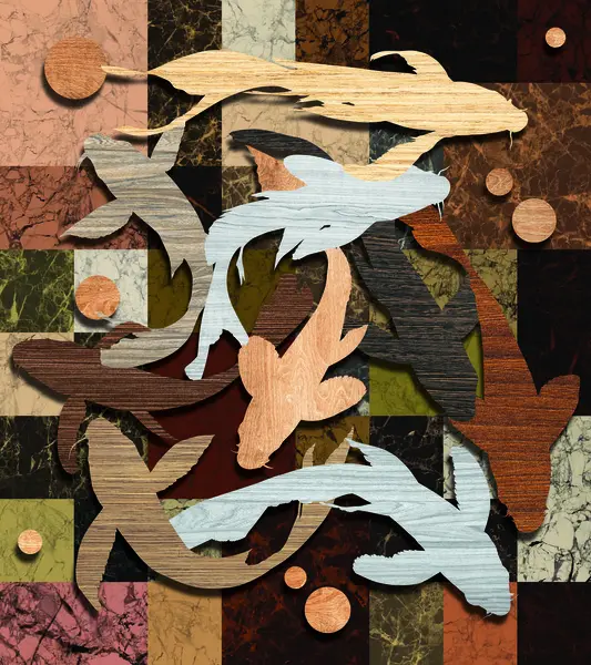 Kusursuz, soyut, boktan, balık, ahşap desen, dekorasyon için duvar kiremitleri..