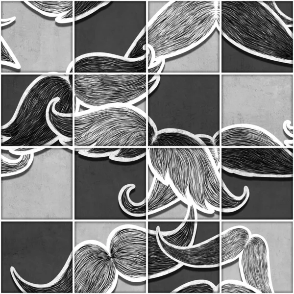Seamless mustache barber tools mosaic pattern vintage design illustration.