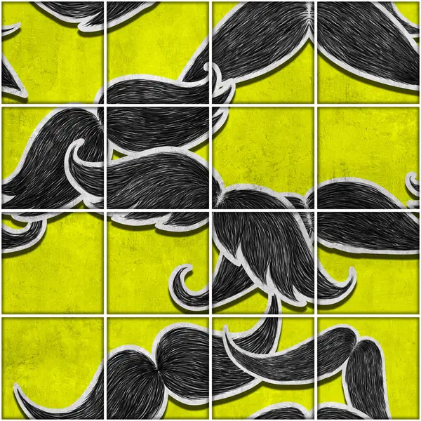 Seamless mustache barber tools mosaic pattern vintage design illustration.