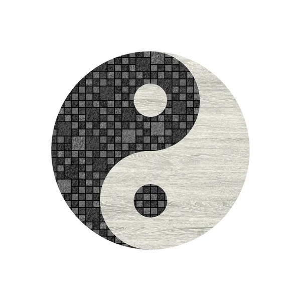 Yin Yang desenli renkli logo ve simge tasarımı ahşap doku.